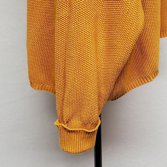 FRENCH Connection Mustard Yellow Waffle Knit Oversized Boatneck Cropped Sweater - Picture 8 of 13